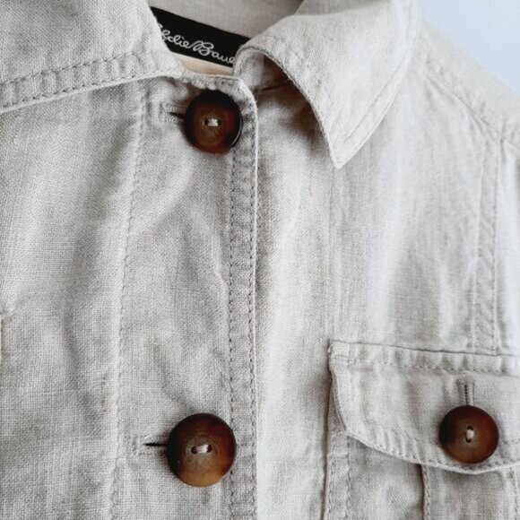 EDDIE BAUER 100% Linen Canvas Button Down Jacket Utility Light Beige Sz L - Picture 5 of 13